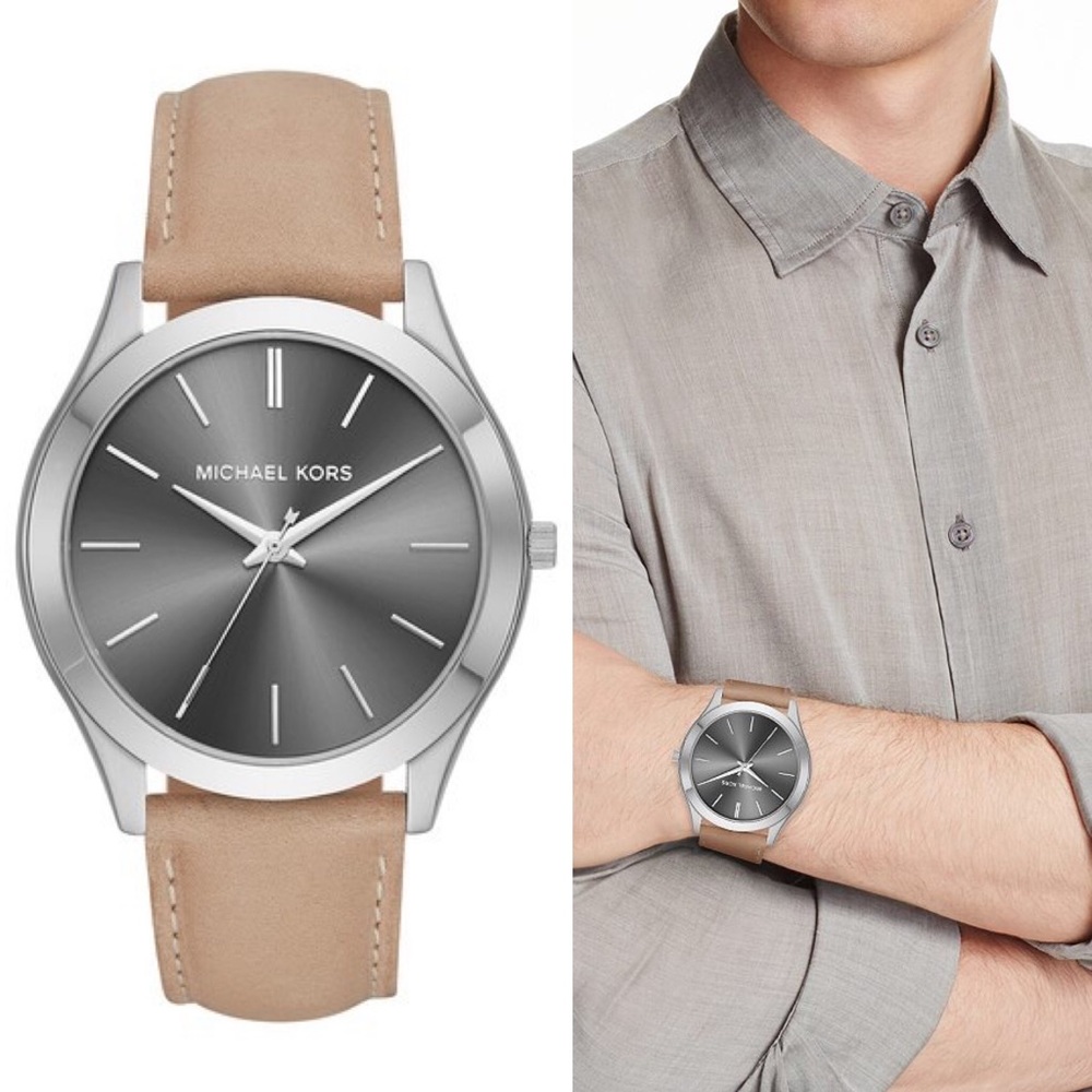 Michael Kors Slim Runway Leather Strap Watch, 44mm
